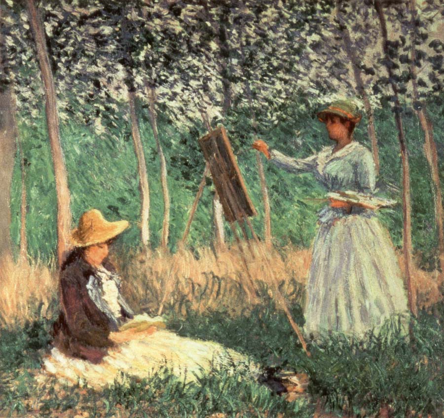 Claude Monet In the woods at Giverny Blanche Hoschede at her Easel with Suzanne Hoschede Reading